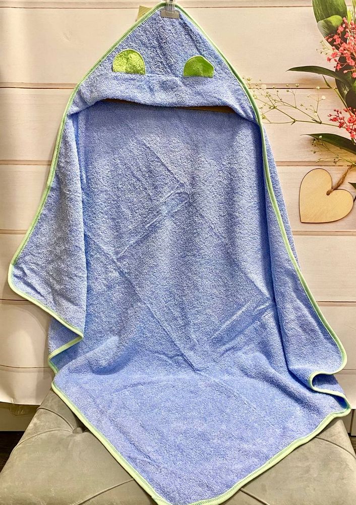 Полотенце уголок для новорожденного Ушки голубой, Голубой, Махра