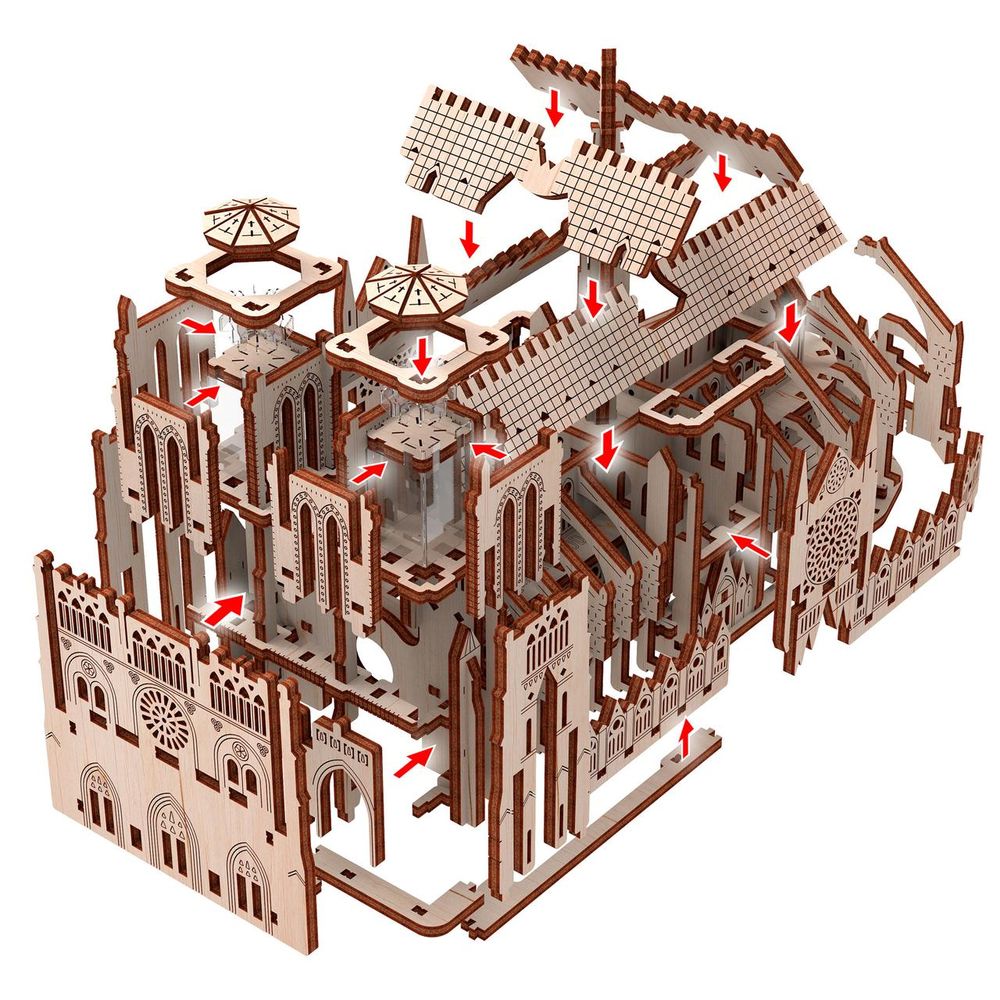 Фото, купити Собор Паризької Богоматері конструктор механічний дерев'яний 3D, ціна 690 грн