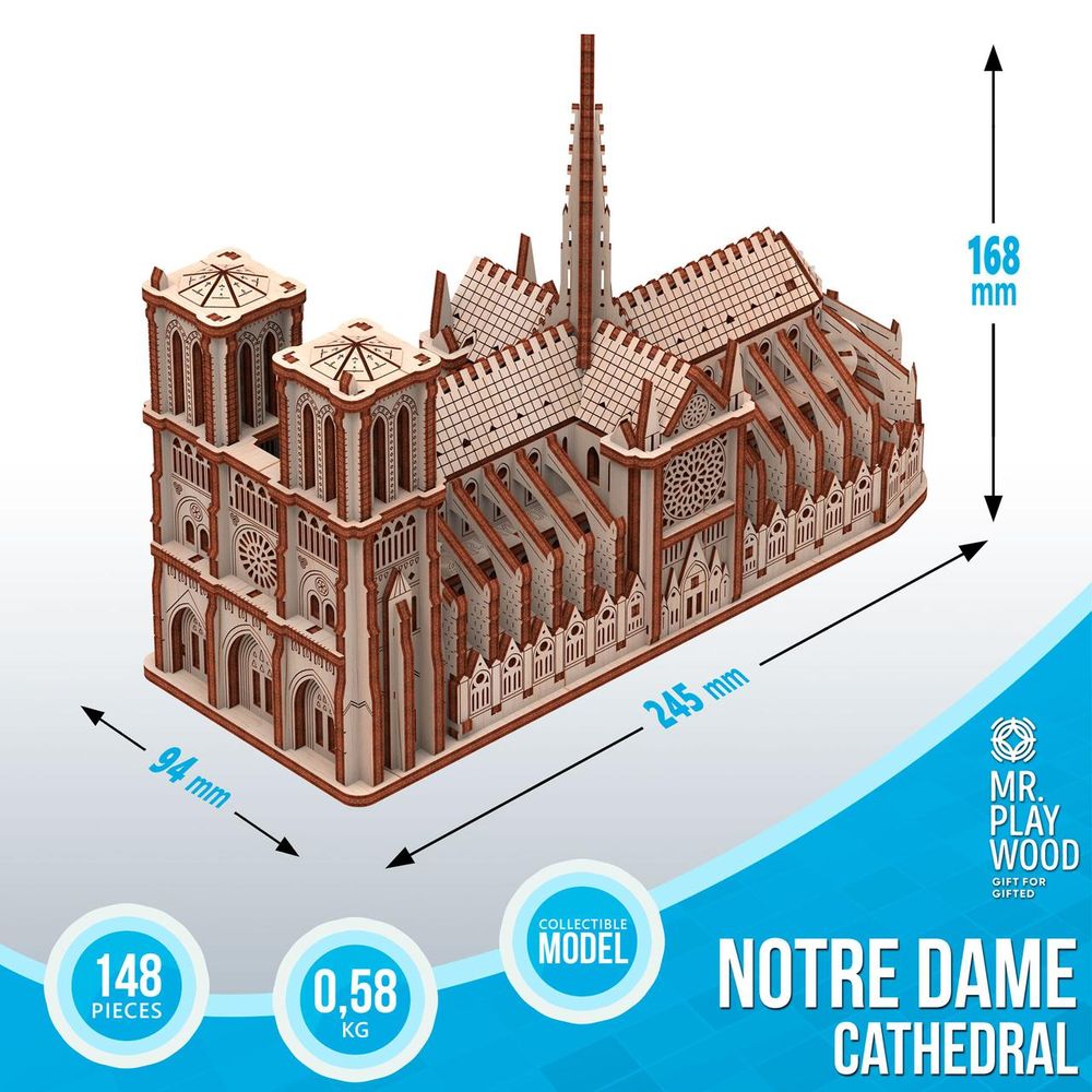 Фото, купить Собор Паризької Богоматері конструктор механічний дерев'яний 3D, цена 690 грн