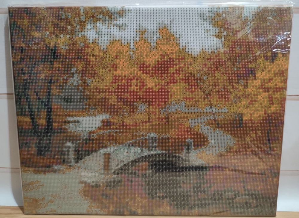 Картина стразами по номерам Осенний парк с мостиком с подрамником размер 40х50 см