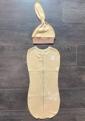 Спальная пеленка кокон + шапочка для новорожденных Leo Беж, Бежевый, 0-3 месяца, Интерлок