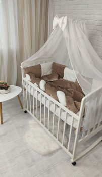 Дитячий постільний набір у ліжечко для новонароджених з балдахіном та бортиками Мінки + бортики коса коричневий