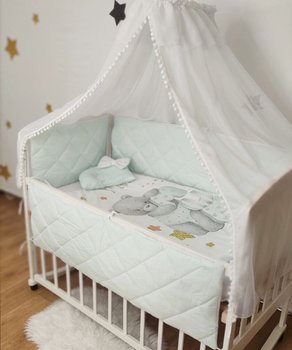 Детский постельный комплект в кроватку для новорожденных со стегаными бортиками на все 4 стороны кроватки Teddy