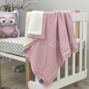 Двосторонній теплий в'язаний плед для малюків та новонароджених у ліжечко або коляску рожевий