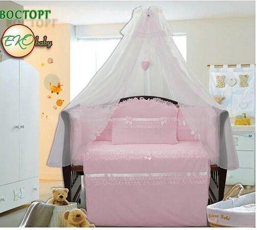 Детский спальный комплект в кроватку Восторг розовый, без балдахина