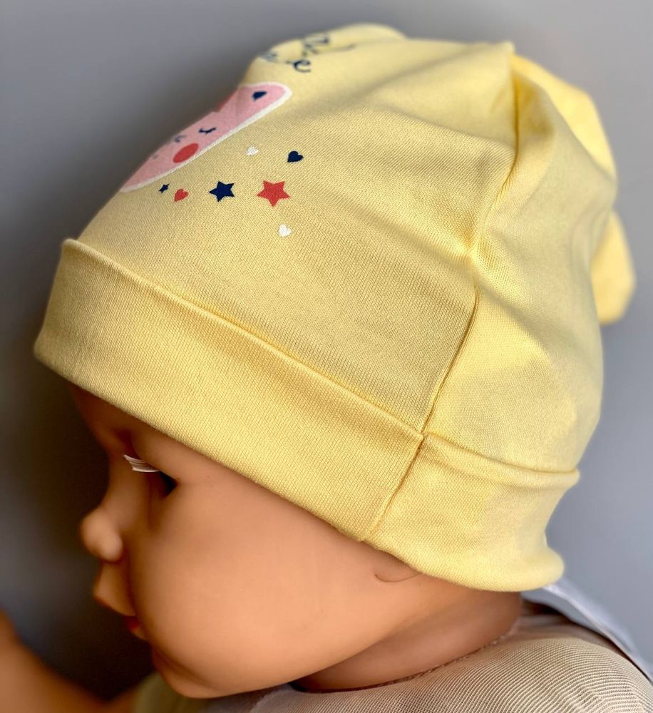 Трикотажна дитяча шапочка Чарівна Дитина жовта, обхват головы 40 см, Інтерлок