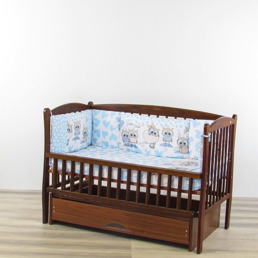 Спальний комплект для новонароджених Сови голубі 8 предметів