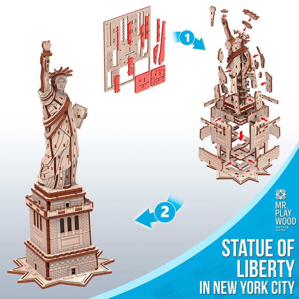 Фото, купити Статуя Свободи конструктор механічний дерев'яний 3D, ціна 660 грн