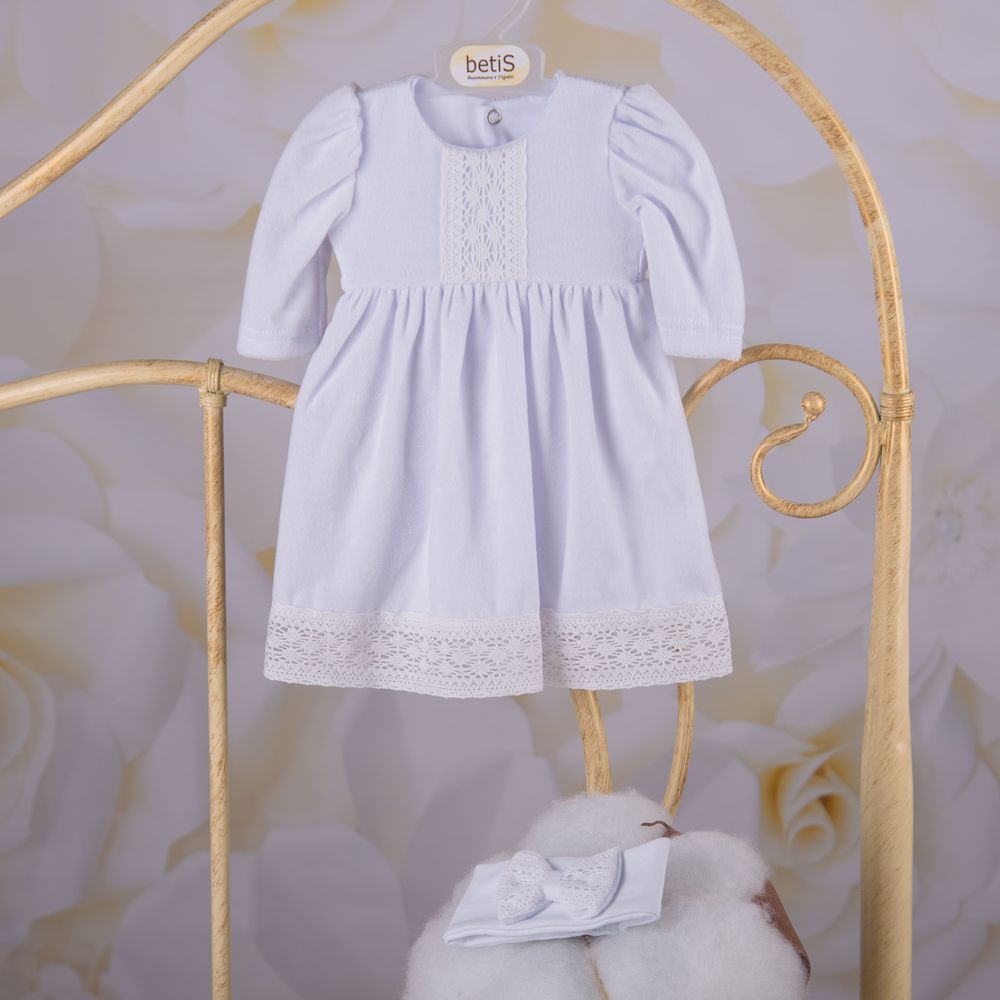 Нарядное платье + повязка для малышей Арина 2 велюр белый