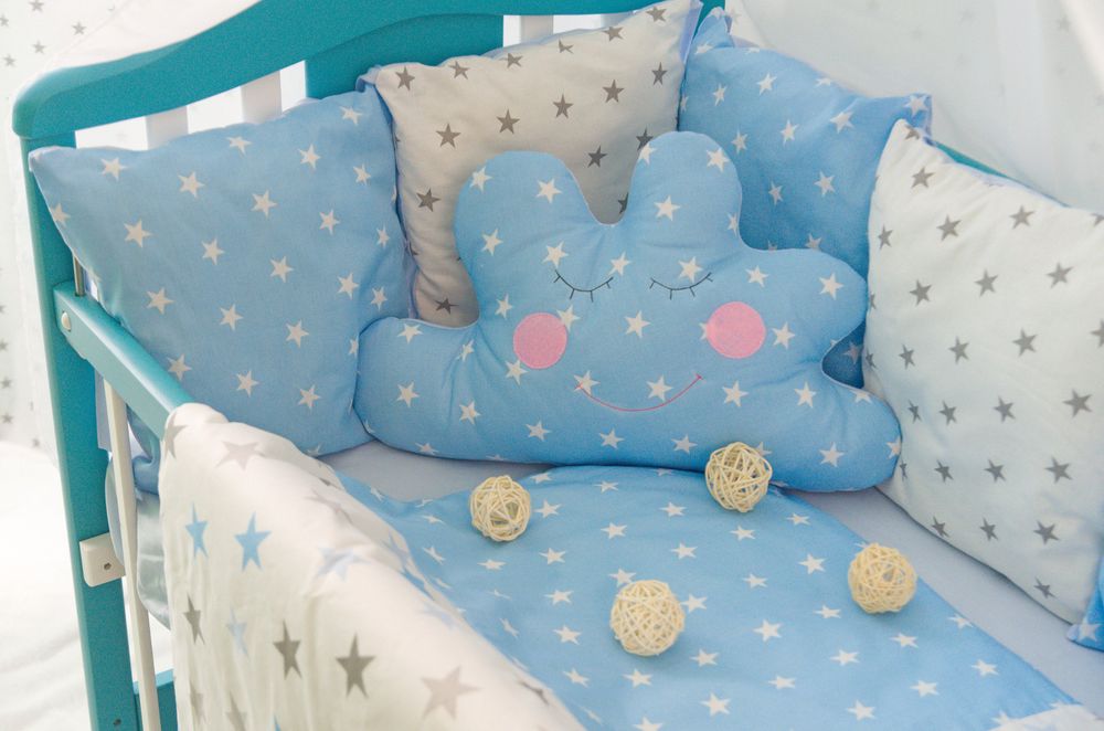 Комплект постельного белья для новорожденных Облако сероголубые Звезды, без балдахина