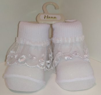 Шкарпетки СВЯТО з ніжним гіпюром білі, 0-6 місяців, Трикотаж