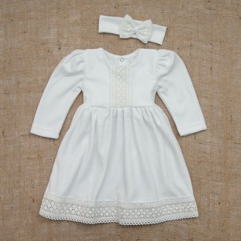 Нарядное платье + повязка для малышей Арина 2 велюр белый, 68, Велюр, Платье