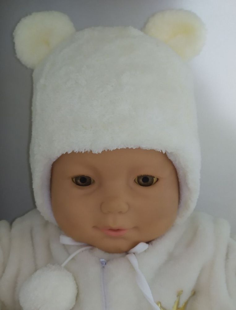 Зимова шапочка для малюків та новонароджених СНІЖКА молочна