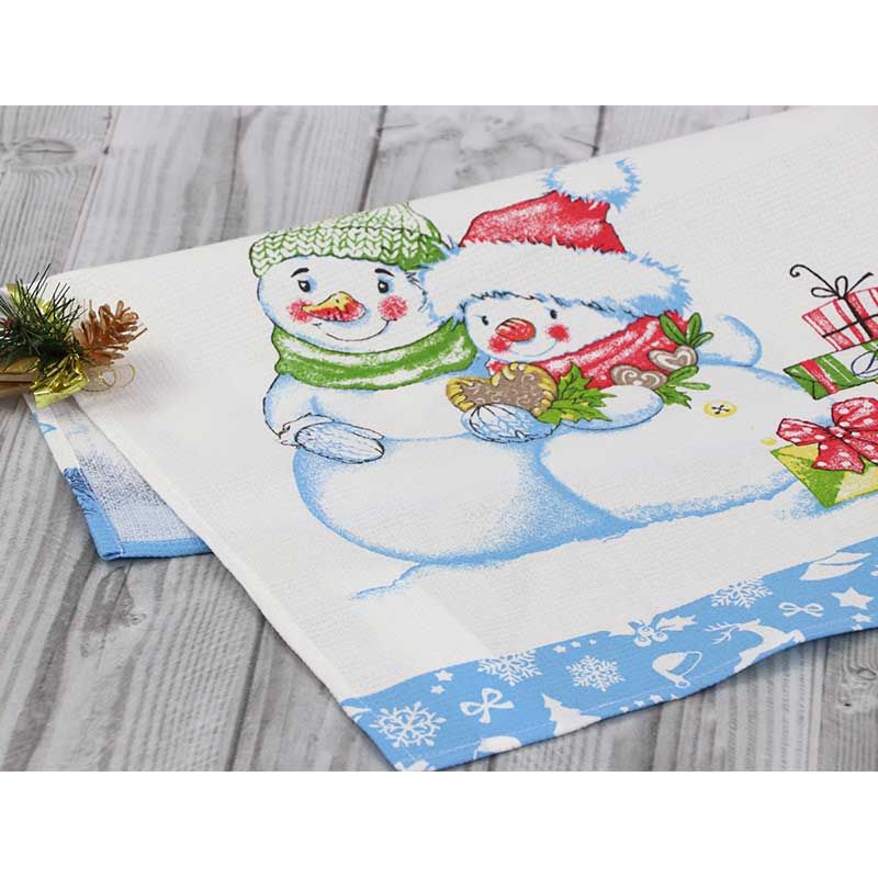 Новогоднее вафельное полотенце Веселі Снеговики 45х60, Белый, 45х60