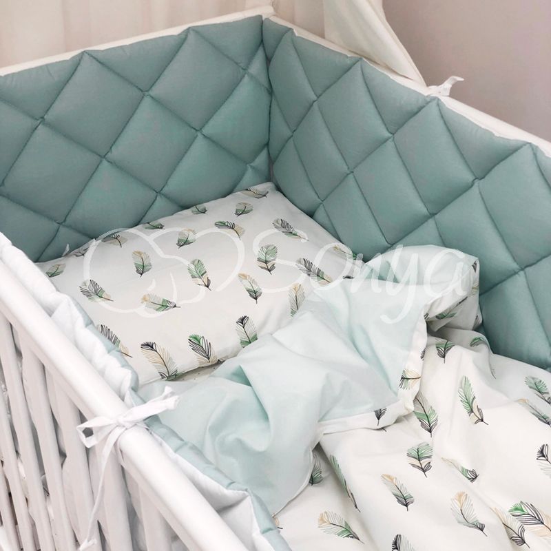 Спальний комплект із бортиками для новонародженого Feather mint, без балдахіна