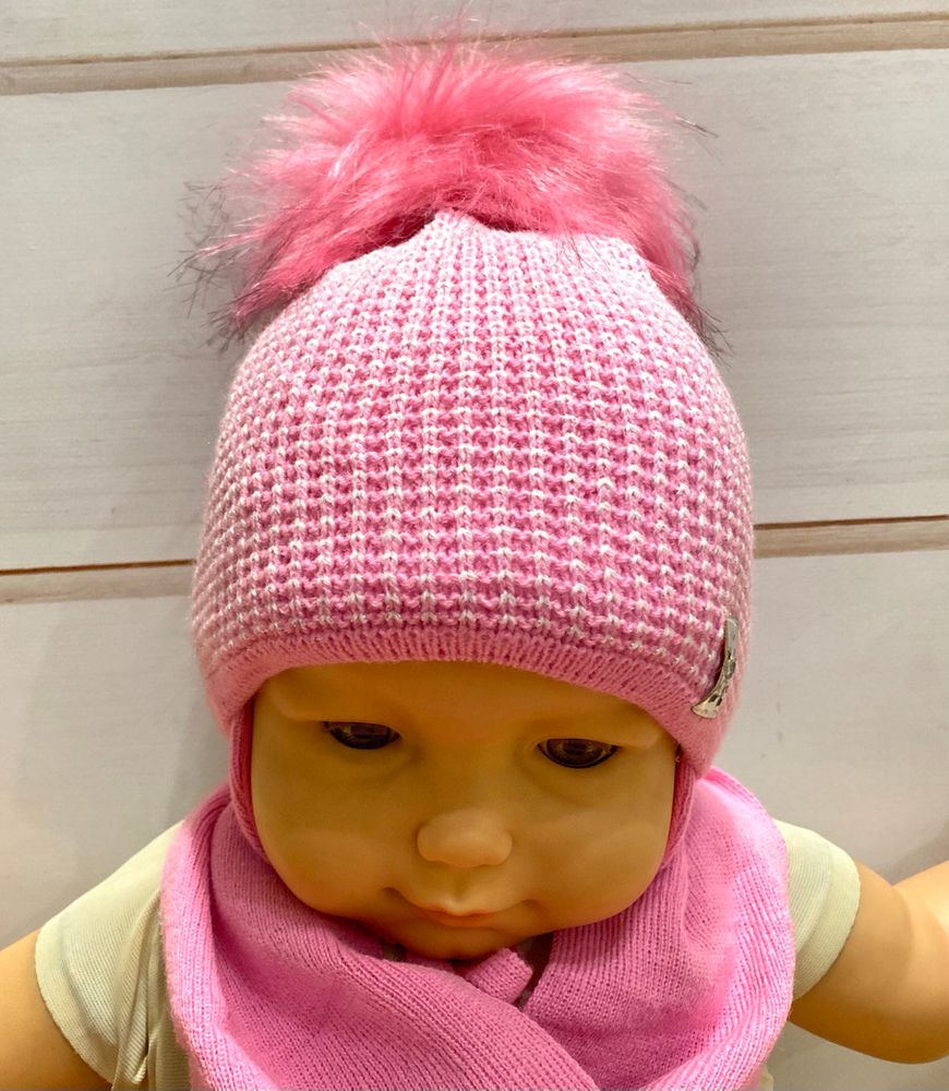 Зимова шапка + шарф Перлинний Візерунок для новонародженої рожева