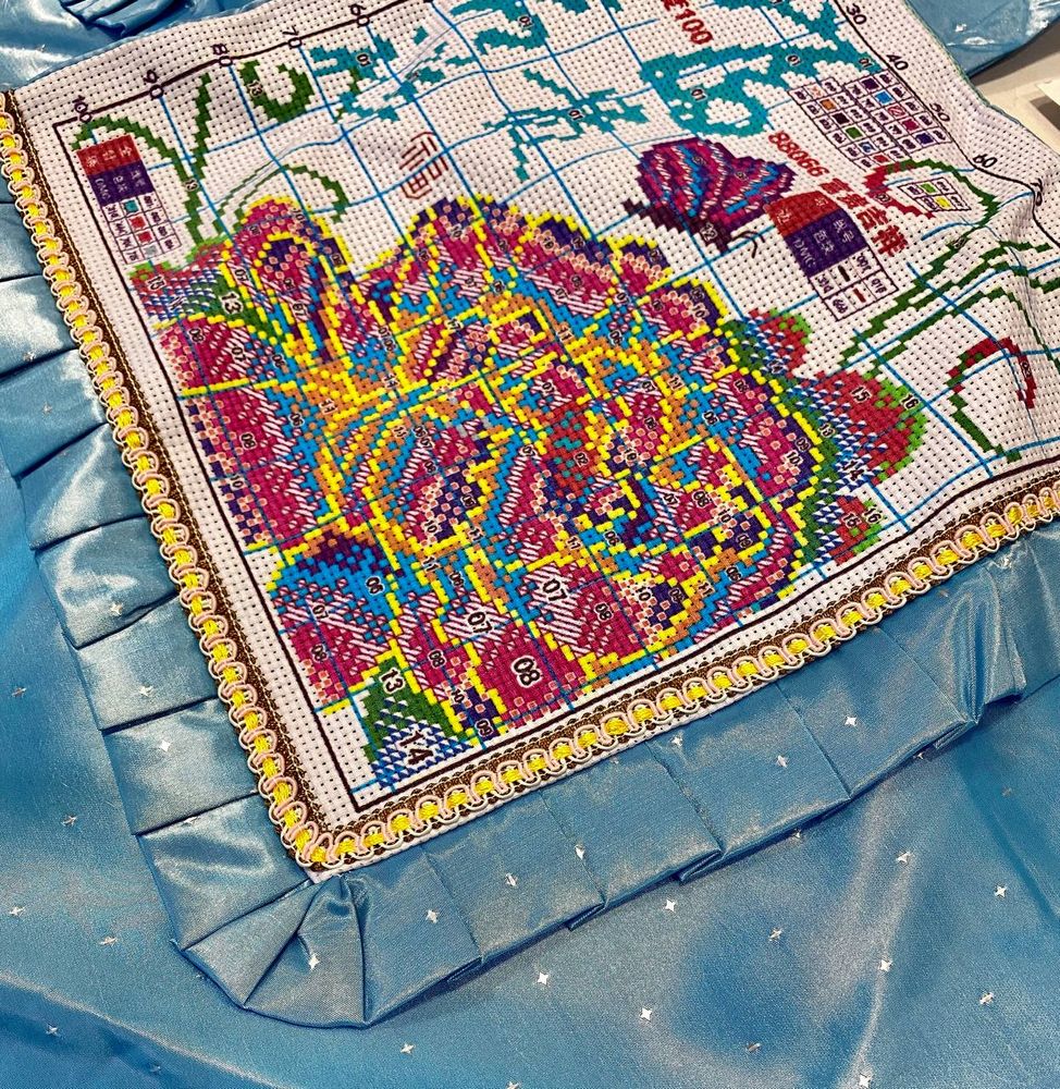 Набор для вышивки крестиком подушки Голубые Цветы 42х42 см 2 шт, Цветы, натюрморты