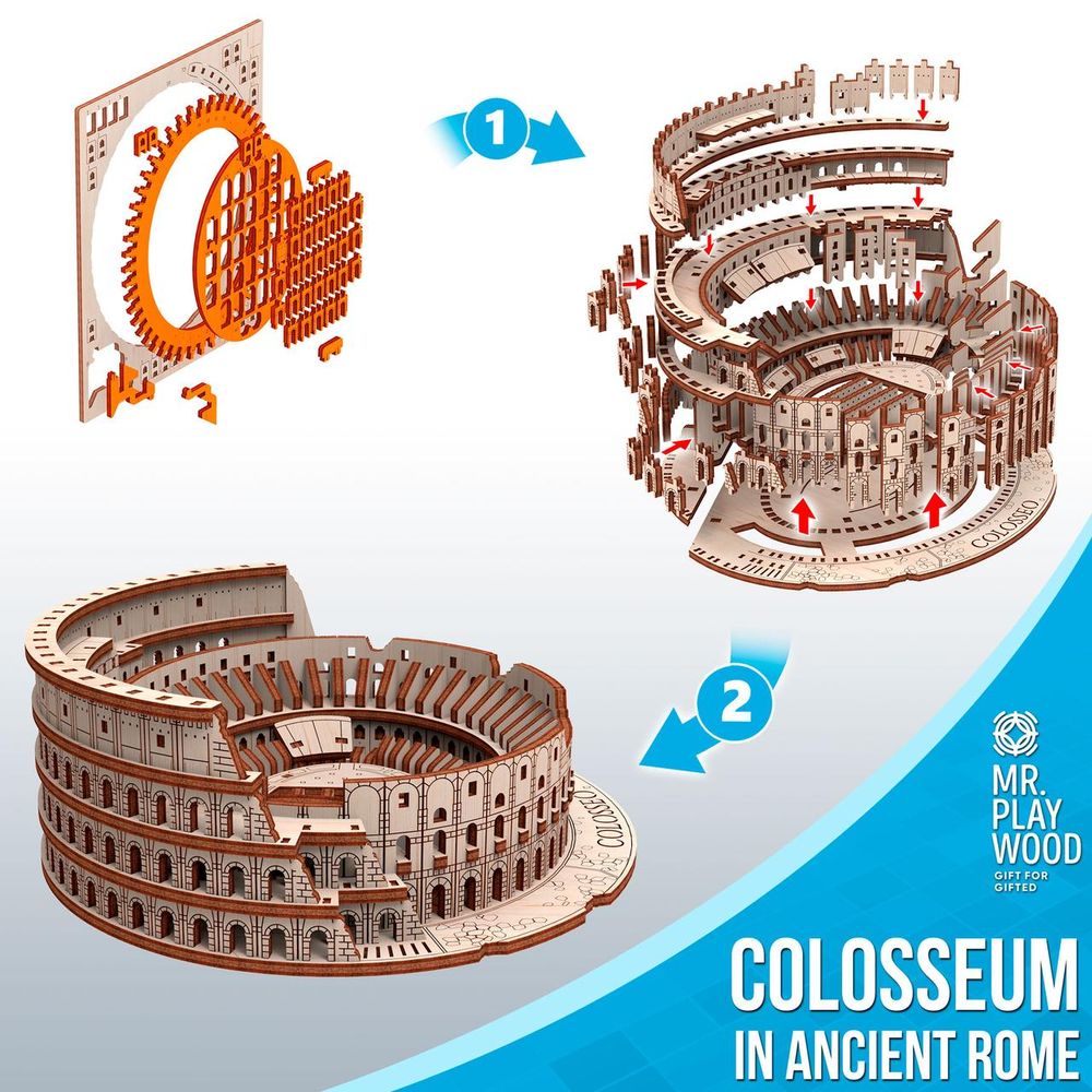 Фото, купить Колізей у Стародавньому Римі конструктор механічний дерев'яний 3D, цена 660 грн
