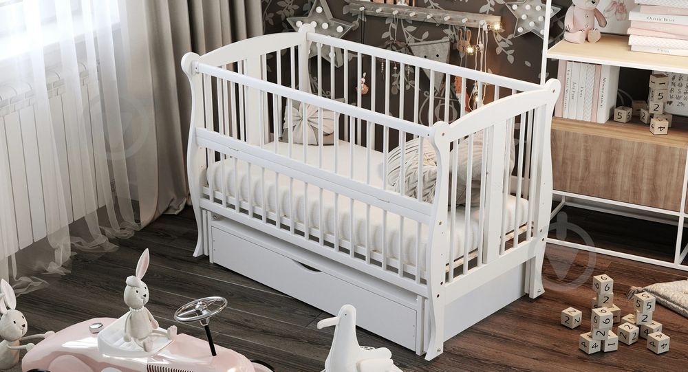 Кроватка для новорожденного с маятником и ящиком Грация белая, Белый