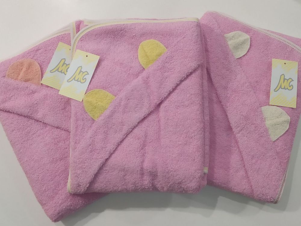 Полотенце уголок для новорожденного Ушки, Розовый, Махра