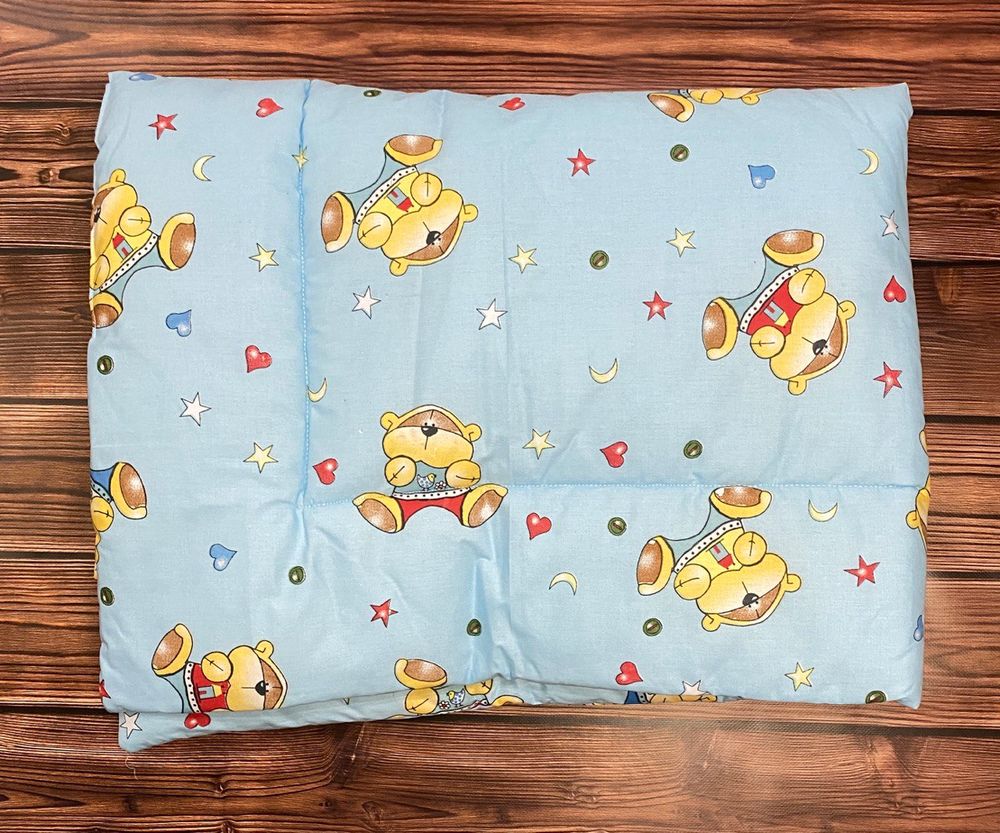 Ковдра з подушкою для новонароджених Веселі Ведмедика блакитне в ліжечко