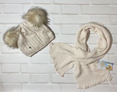 Зимова шапка КІШКА-5 з помпонами + шарф, на флісі