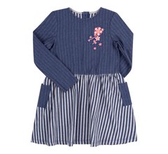 Весняне плаття для дівчинки Квіточка смужка, Синій, 146, Трикотаж