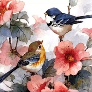 Алмазная мозаика на подрамнике Birds and flowers