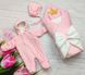 Теплый комплект на выписку с роддома Минки для новорожденных: конверт одеяло + шапочка с комбинезоном розовый