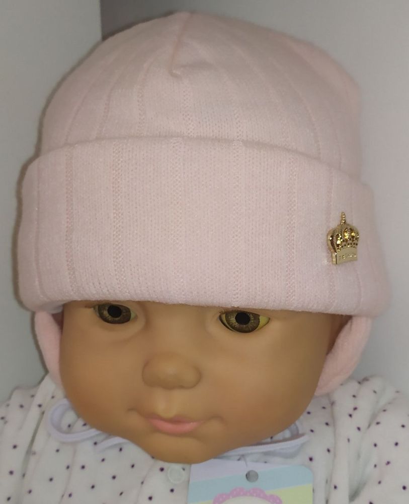 Тепла вовняна шапочка Шедевр для новонарожденних персикова, обхват голови 38 см, Напіввовна, Шапка