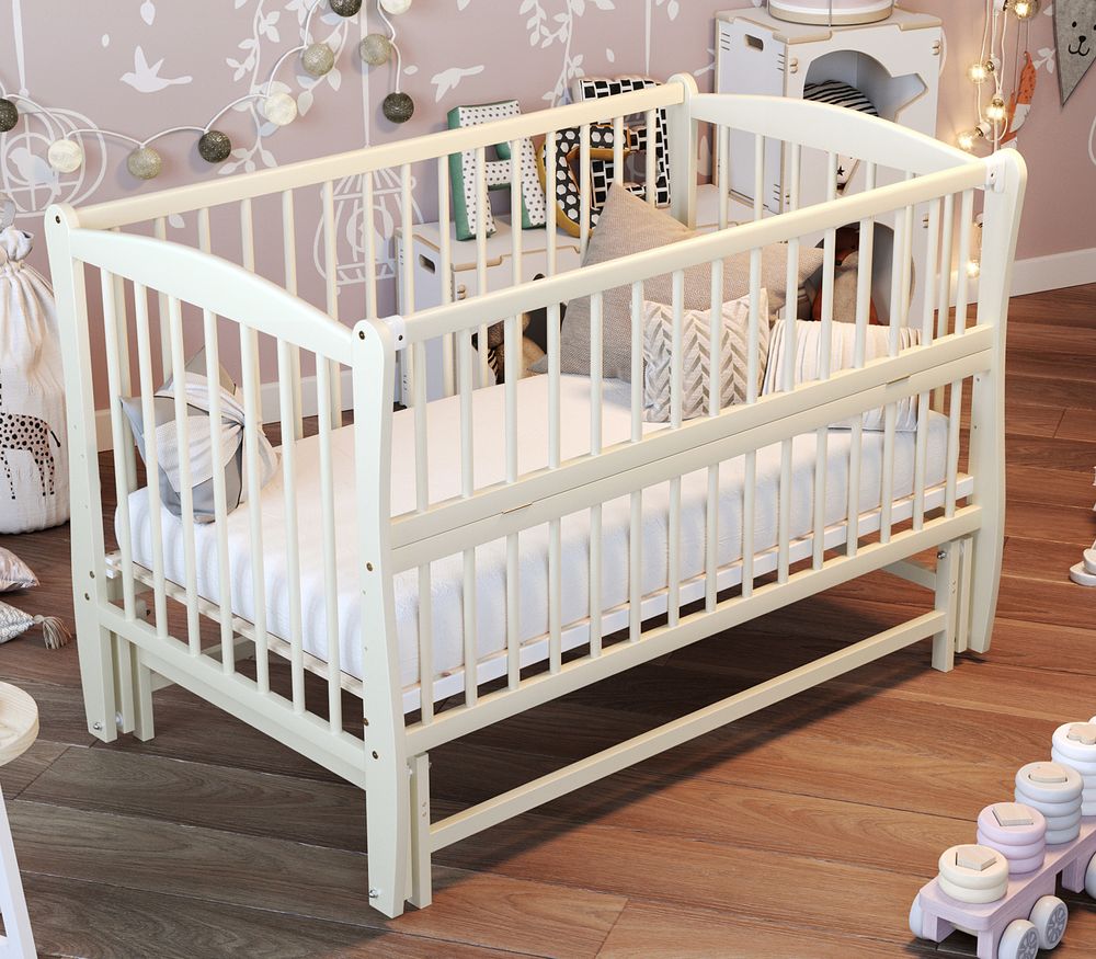 Кроватка для новорожденного Люкс 120*60 с маятником молочная