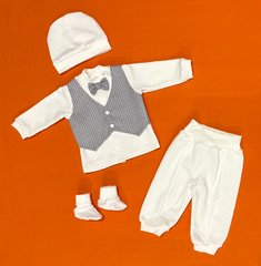 Нарядный теплый костюм для мальчика Жилет косичка, Молочный, 56, Теплый футер, Костюм, комплект