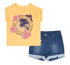 Літній костюм для дівчинки жовта футболка + шорти джинс, 104, Костюм, комплект