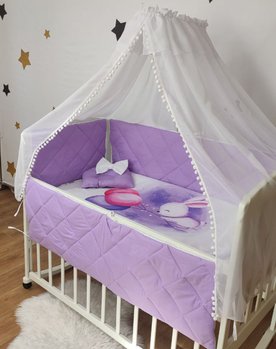Детский постельный комплект в кроватку для новорожденных со стегаными бортиками на все 4 стороны кроватки Шарик