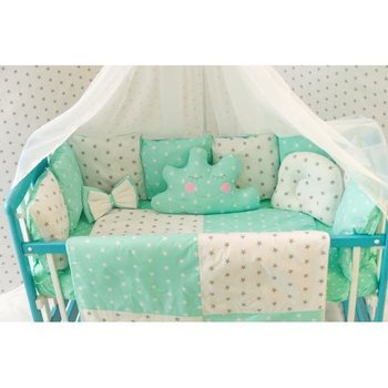 Комплект постельного белья для новорожденных Облако Мята, без балдахина