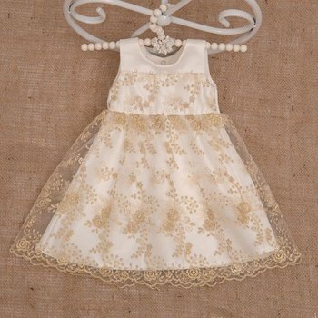 Святкова сукня Ажурне для малечі атлас + гіпюр золота