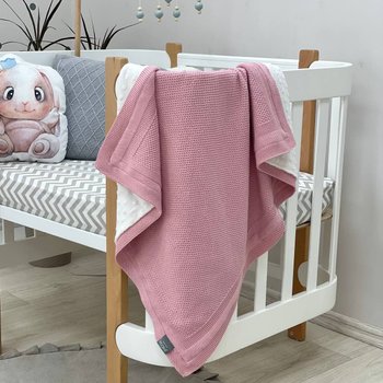 Двосторонній теплий в'язаний плед для малюків та новонароджених у ліжечко або коляску чайна троянда
