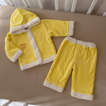 Велюровий теплий костюм Жовтий Ведмедик на махрі купити