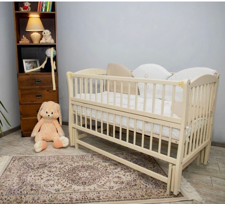 Ліжечко для новонародженого Люкс 120*60 з маятником молочна, Слонова кістка