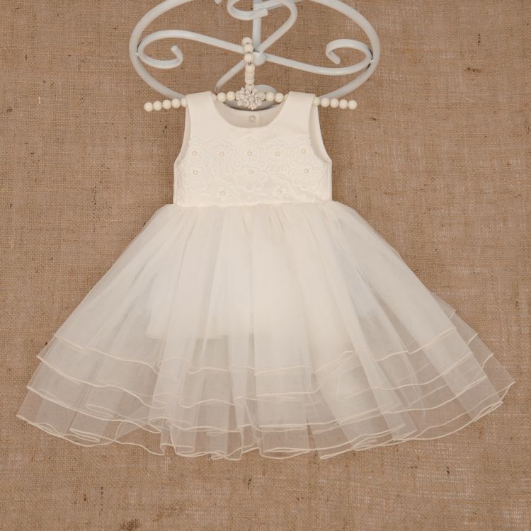 Нарядное платье Перлинка для девочки молочное, 98, Атлас, Платье
