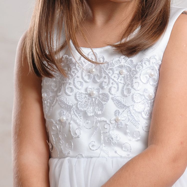 Нарядное платье Перлинка для девочки молочное, 98, Атлас