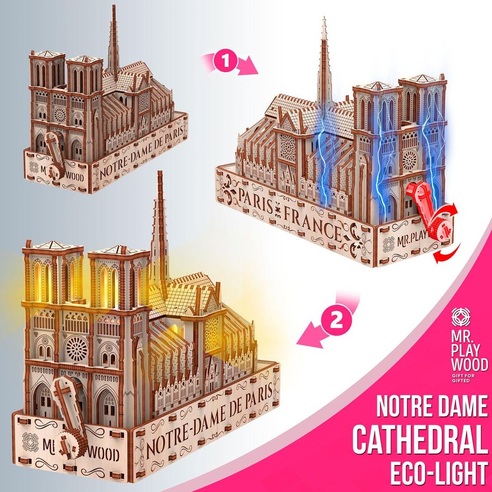 Фото, купити Собор Паризької Богоматері (Еко - лайт) конструктор механічний дерев'яний 3D, ціна 1 230 грн