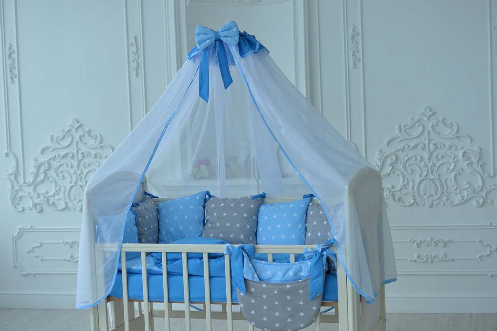 Спальний комплект в дитячу 60х120см ліжечко 12 подушечок Зірочка