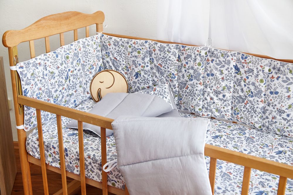 Сатин + Лен детский постельный комплект в кроватку Турин