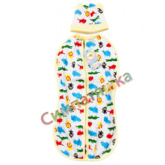 Комплект пеленка кокон + шапочка САФАРИ для новорожденных, 56, Интерлок