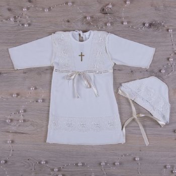 Хрестильна сорочка молочна Христина-2 + шапочка з довгими рукавами для дівчинки