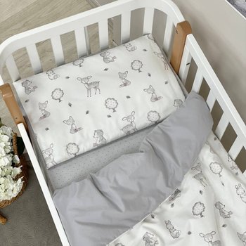 Змінний комплект постільної білизни у ліжечко для новонароджених Звірятка сірі (підковдра, наволочка, простирадло)