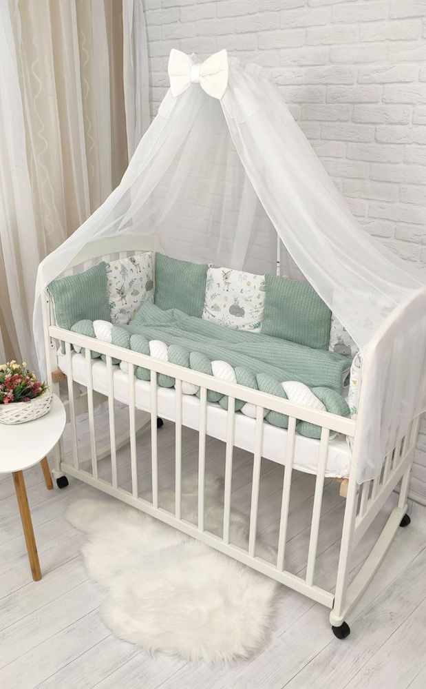 Спальный комплект в кроватку для новорожденных с балдахином и бортиками Вязка Пике Малыш