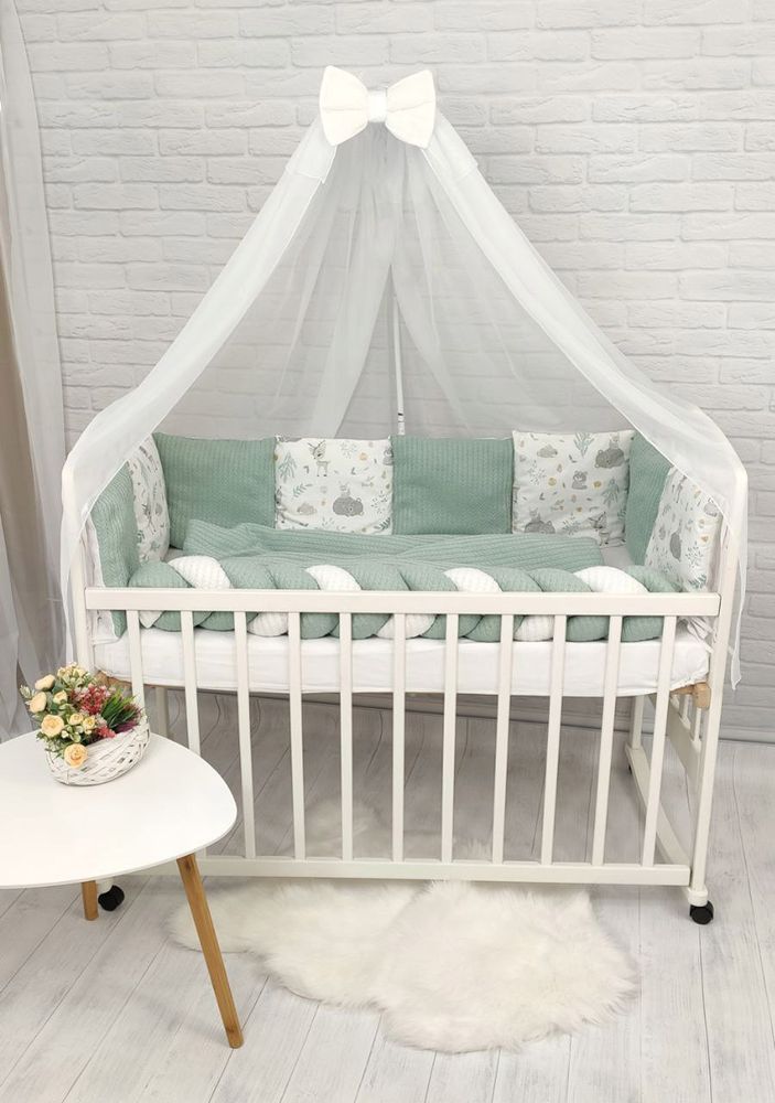 Спальний комплект в ліжечко для новонароджених з балдахіном та бортиками В'язка Піке Малюк