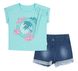 Летний костюм для девочки футболка бирюза + шорты джинс, 110, Костюм, комплект